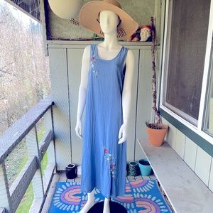 🪴 90s LINEN COTTAGE CORE EMBROIDERED DRESS